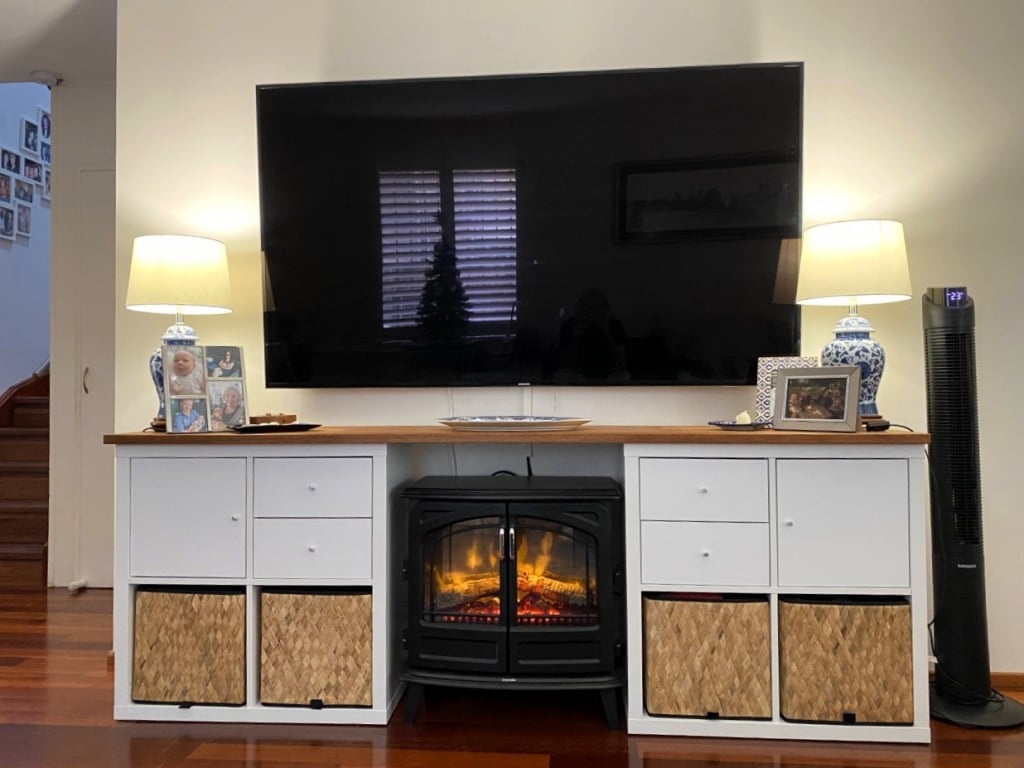 ikea-electric-fireplace-kallax - IKEA Hackers fireplace surround with KALLAX shelf